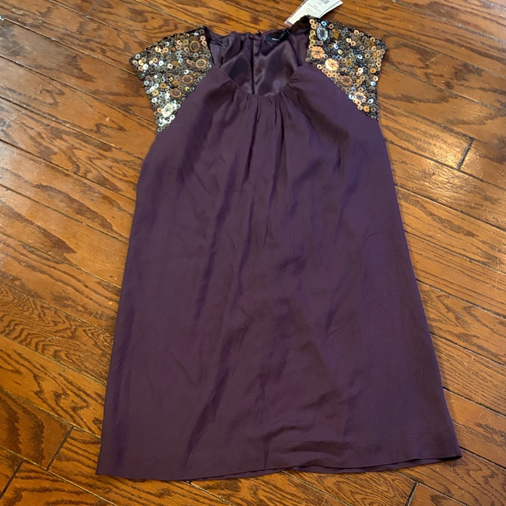French Connection Plum Mini Dress with Sequin Cap Sleeves